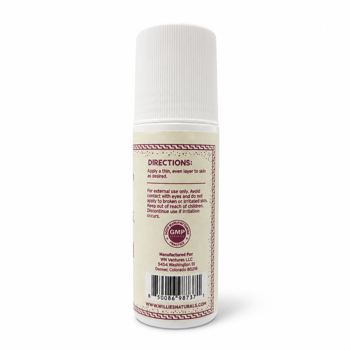 Willie's Naturals Cooling Gel - 3oz Roll-On - Refreshing Menthol Formula