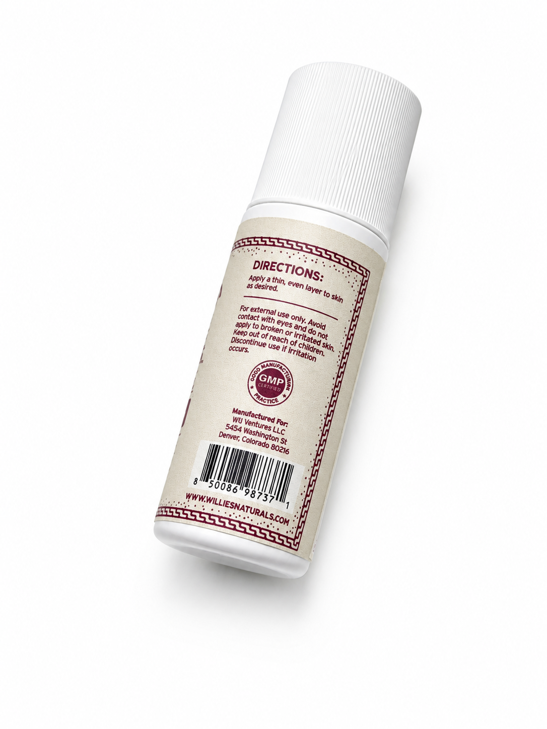 Willie's Naturals Cooling Gel - 3oz Roll-On - Refreshing Menthol Formula